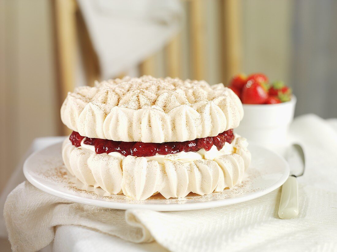 Pavlova (meringue dessert) with berries