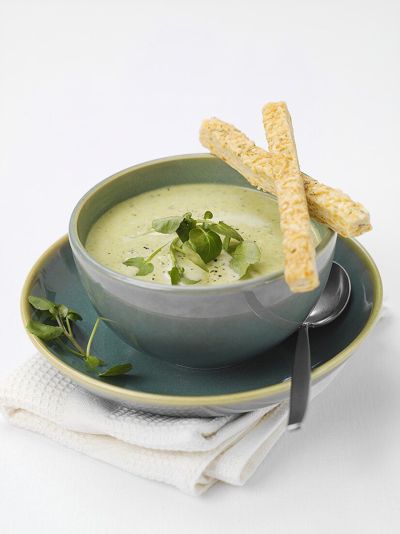 Herb soup with grissini