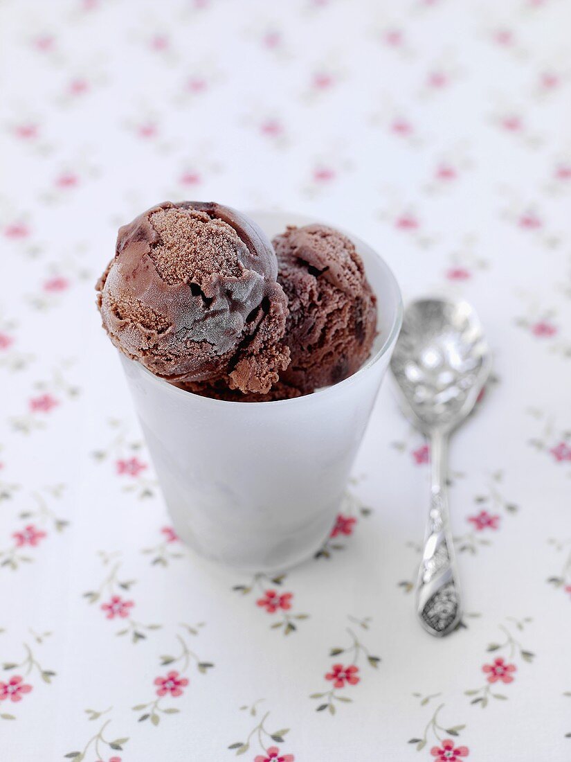 Chocolate ice cream in a beaker