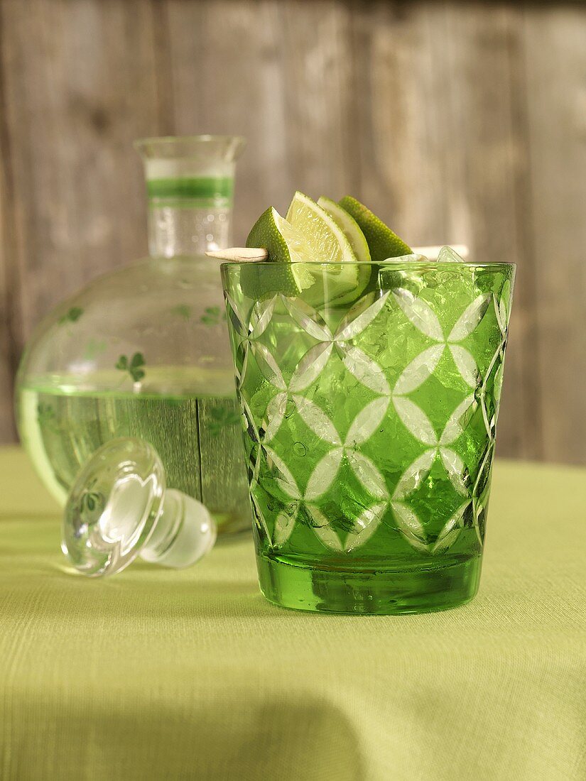Lime drink in a green glass