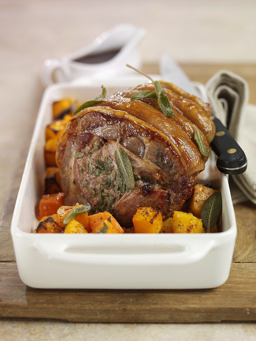 Roast pork with sage and pumpkin