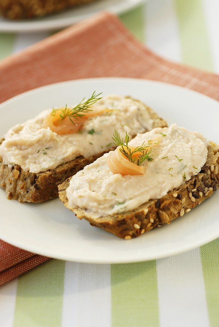 Bean and salmon spread on wholemeal bread