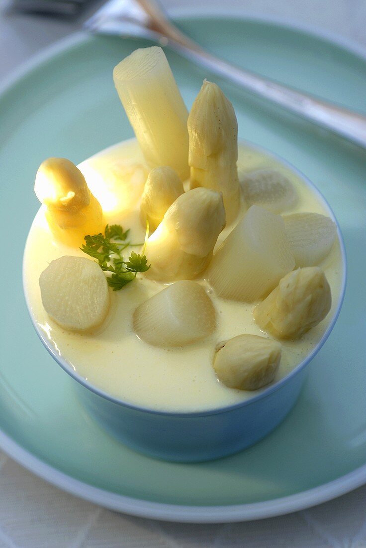 White asparagus in sauce