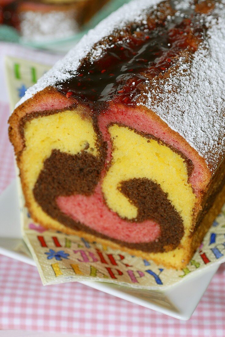 Three-coloured marble cake for child's birthday