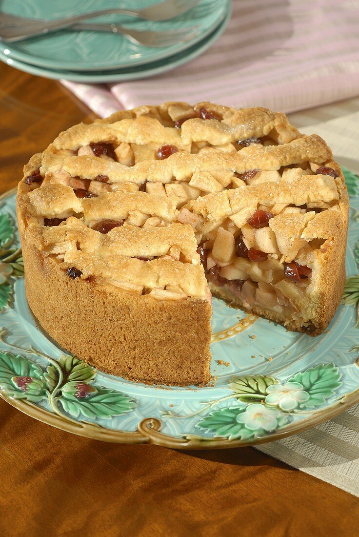 Apfel-Cranberry-Kuchen, angeschnitten