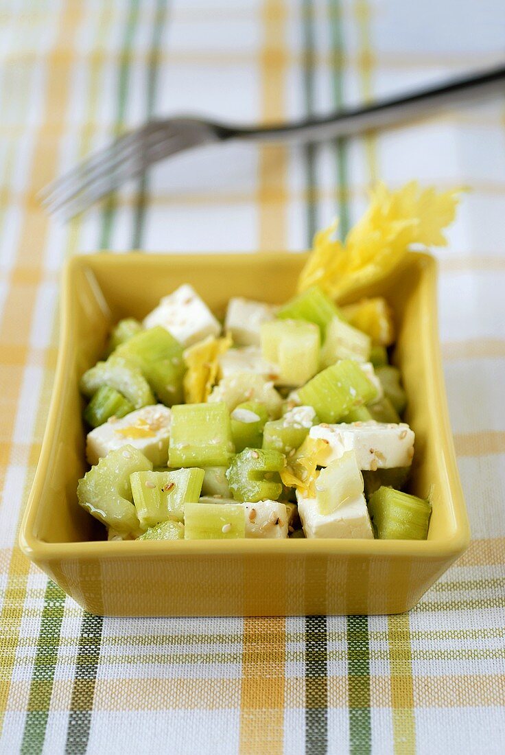 Celery salad in rectangular dish