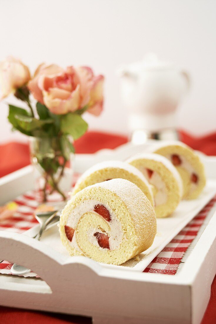 Sponge roll with strawberry filling