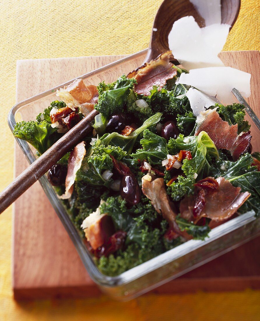 Portuguese-style kale salad with ham and Parmesan