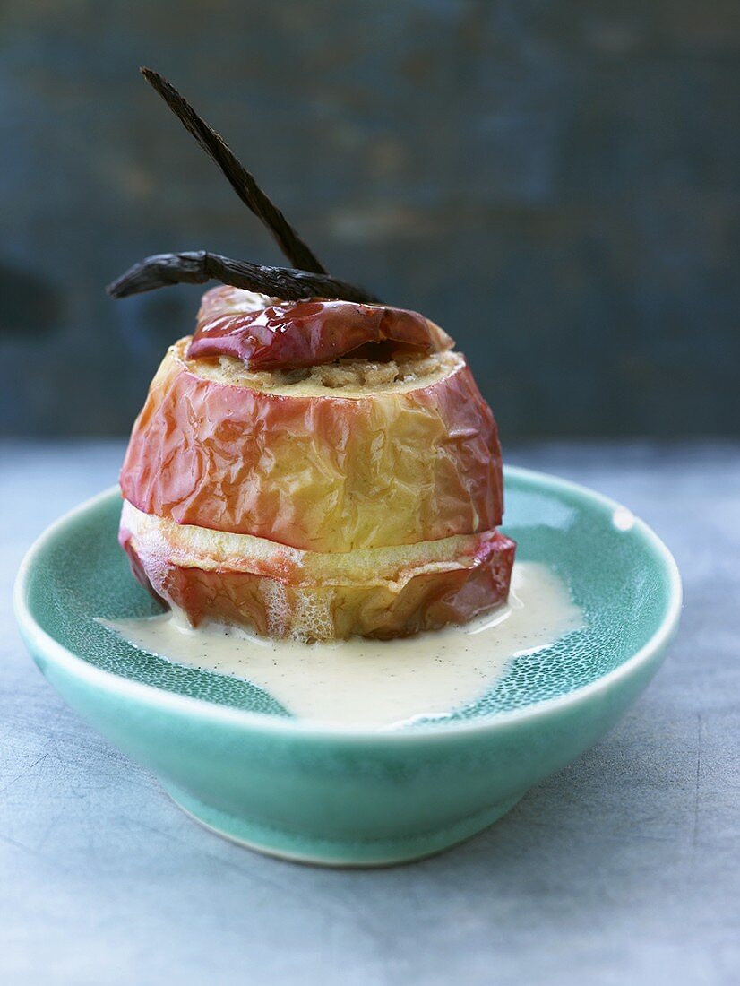 Baked apple with custard
