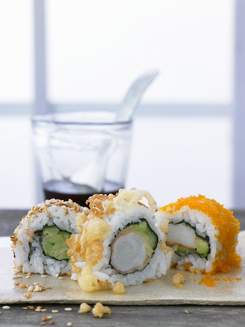 Inside-out rolls with soy sauce
