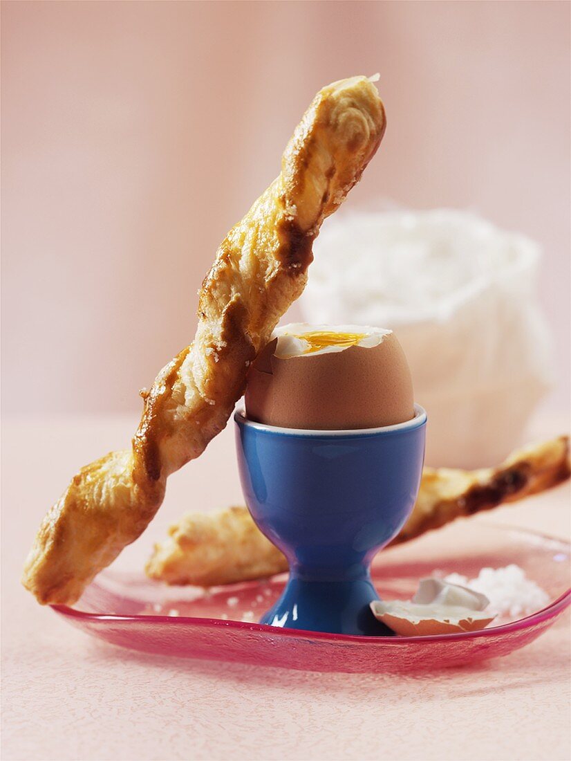 Soft-boiled egg with bread stick