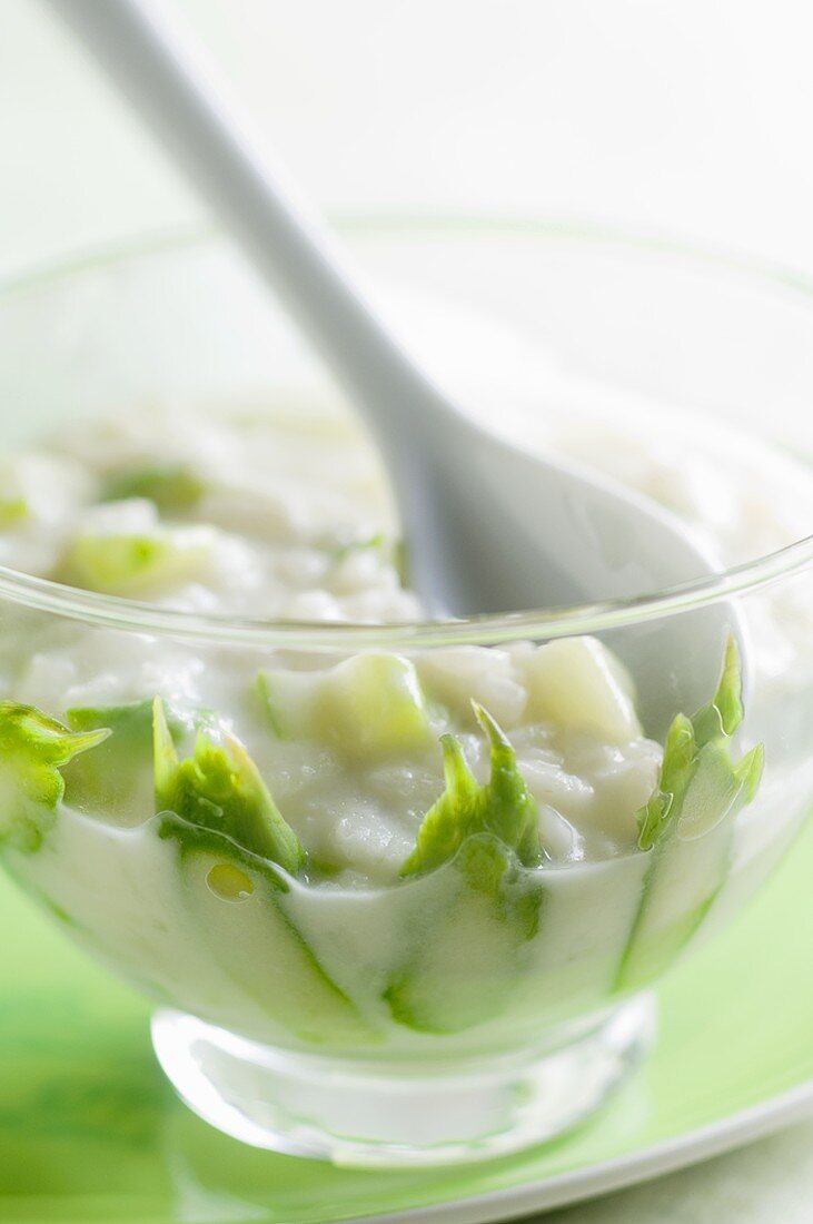 Asparagus with rice cooked in milk