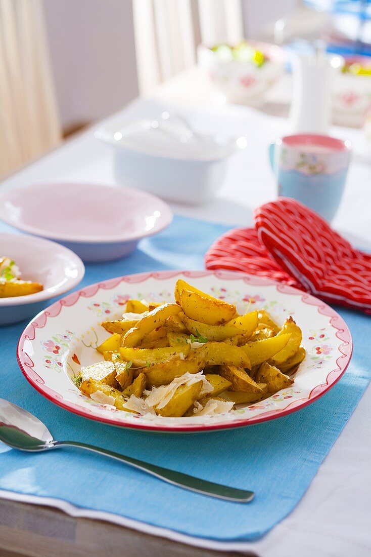 Fried potatoes with herbs and Parmesan