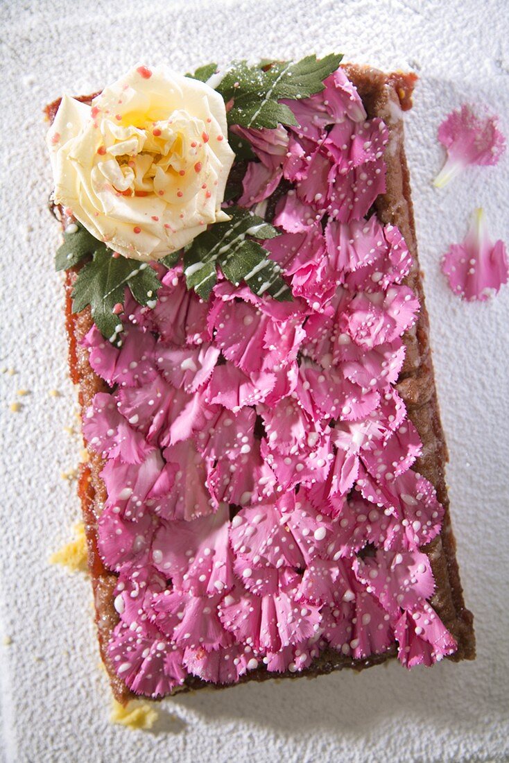 Mazurek (Polish Easter cake) decorated with flower petals