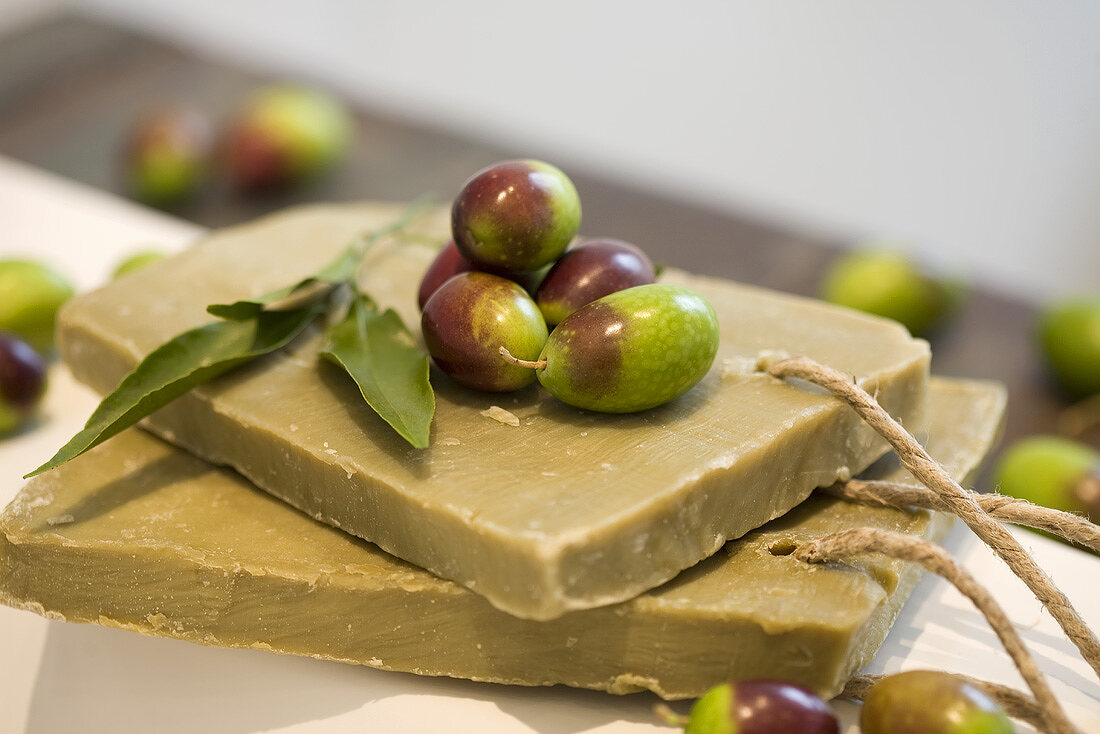 Olive soap and fresh olives