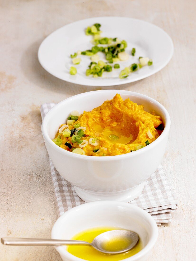 Mashed sweet potato with spring onions