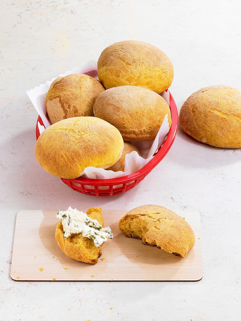 Potato rolls in a bread basket