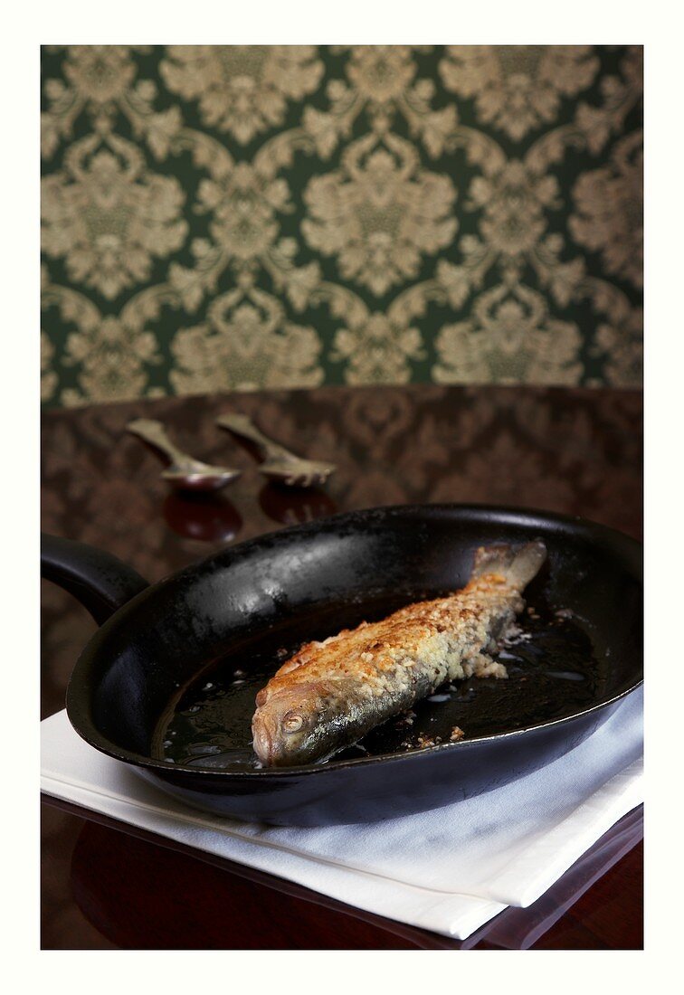 Fried trout with a macadamia crust