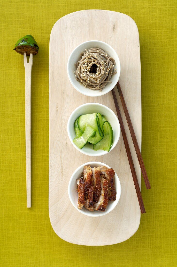 Szechuan duck with soba noodles and cucumber