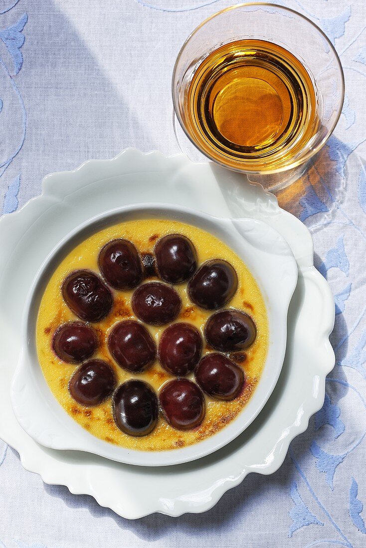 Creme brulee with cherries and vin santo