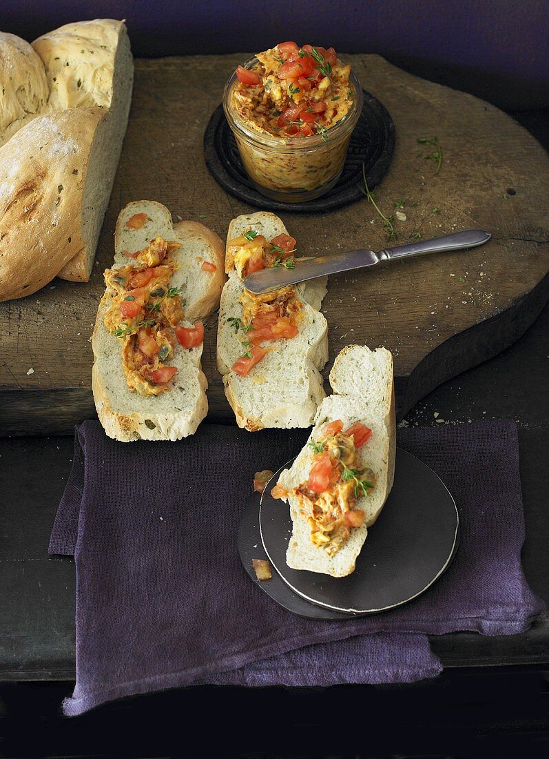 Bread plait with herbs and a spread