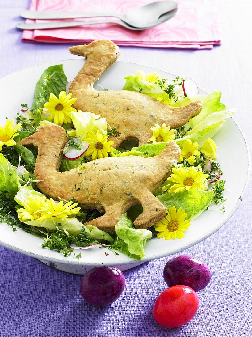 An Easter mixed salad with shortcrust biscuits