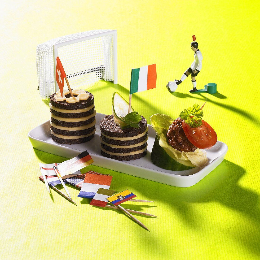 Pumpernickel snacks with flags