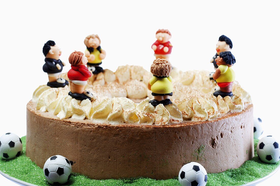 Chocolate cake with footballers