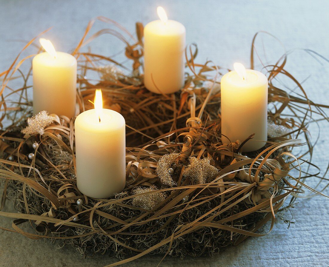 Advent wreath with burning candles