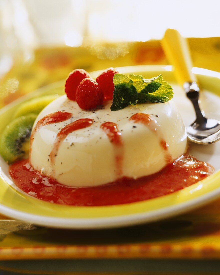 Panna cotta alla frutta (Cream dessert with fruit, Italy)