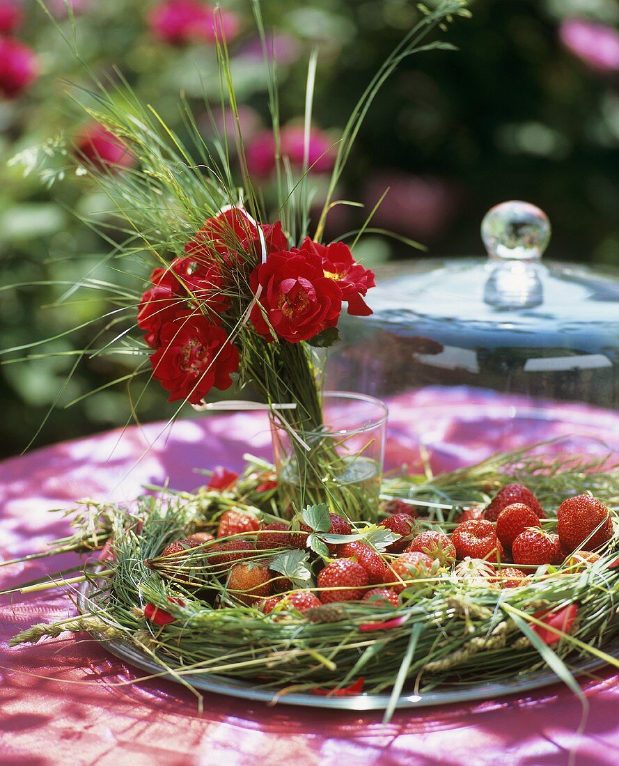 Grass wreath filled with strawberries