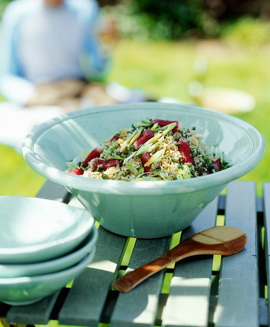 Couscous salad with radishes and spring onions