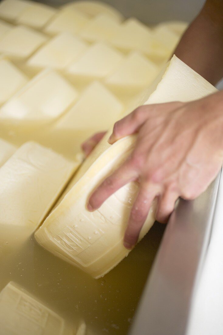 Cheeses in salt bath