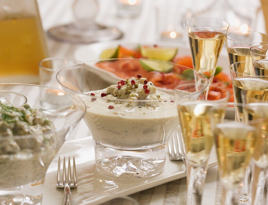 Herring in cream sauce on Christmas buffet table (Sweden)