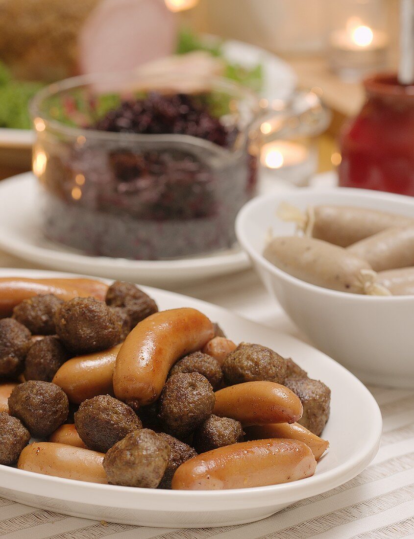 Meatballs and sausages (Christmas buffet, Sweden)