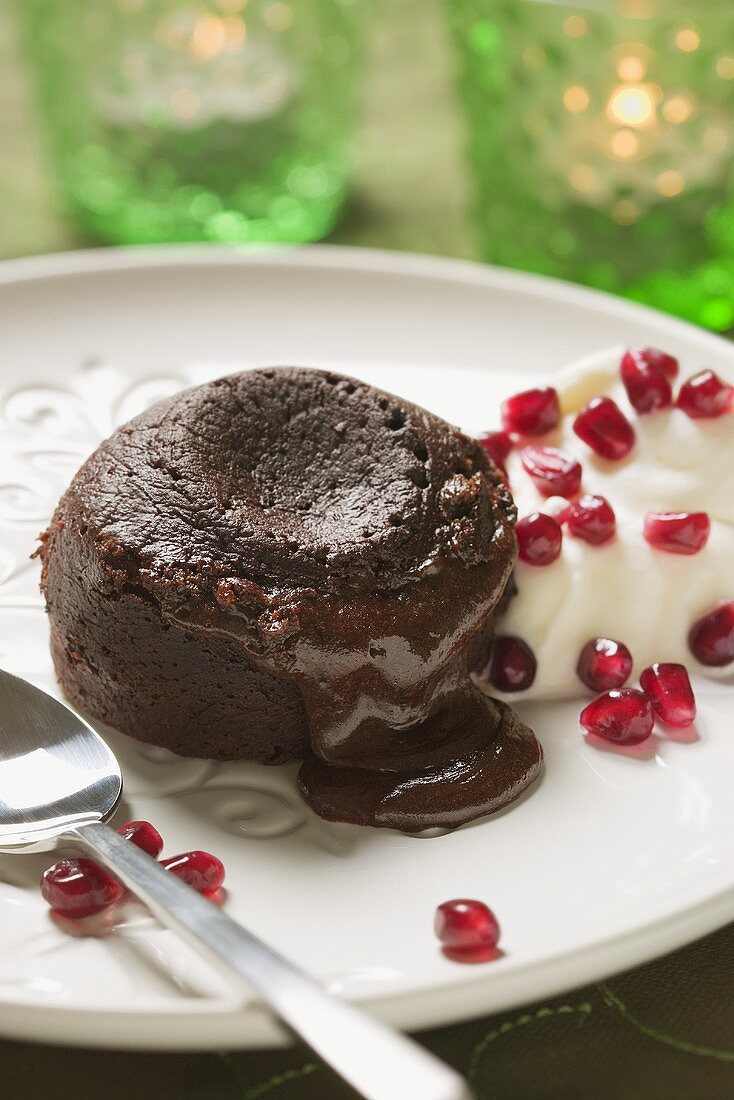 Chocolate pudding with pomegranate seeds