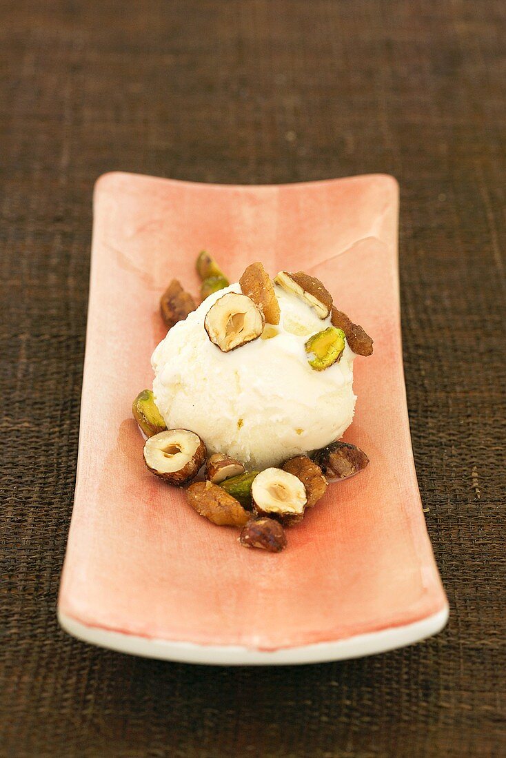 Ice cream with candied nuts