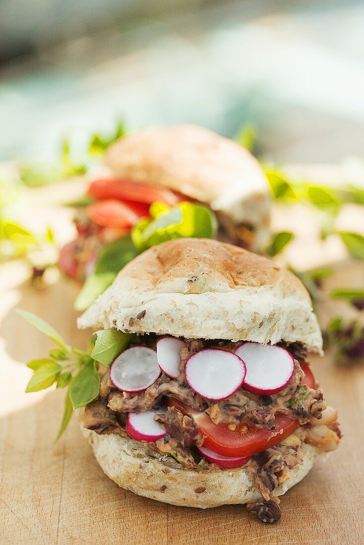 Bean, radish and tomato sandwich