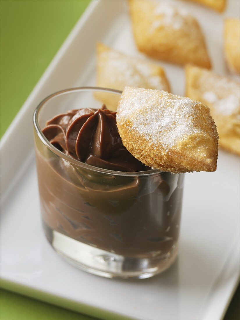 Bugnes (deep-fried pastries from France) & chocolate mousse