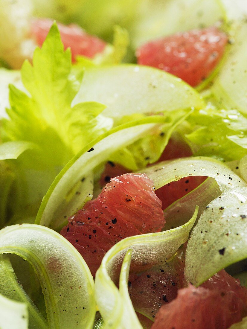 Celery salad with pink grapefruit and apple