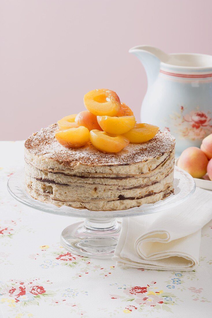 Oblatentorte (wafer cake) with coffee cream and apricots