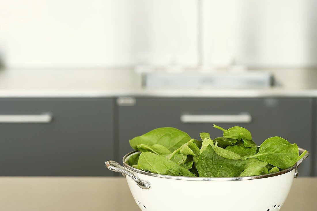 Spinach in a colander