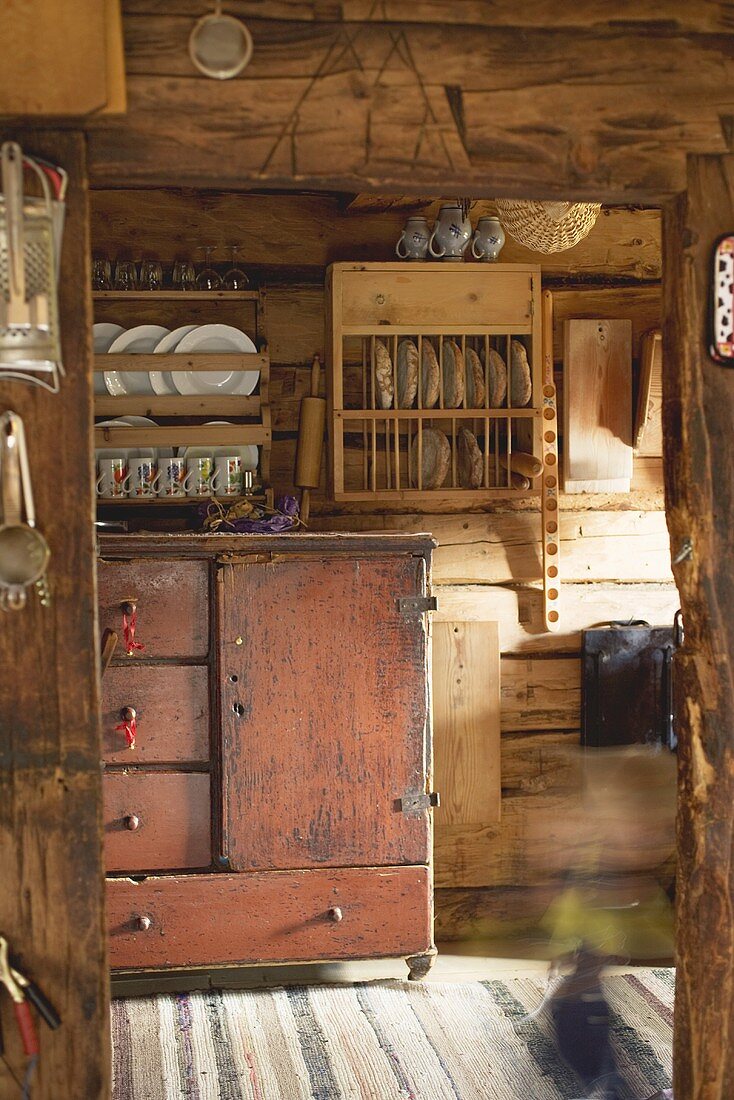 Rustic kitchen in a log cabin