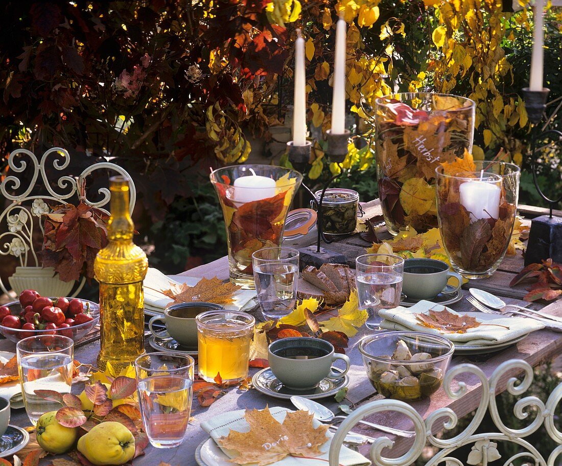 Table laid with autumnal theme, with antipasti