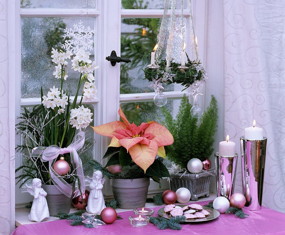 Window with Christmas decorations