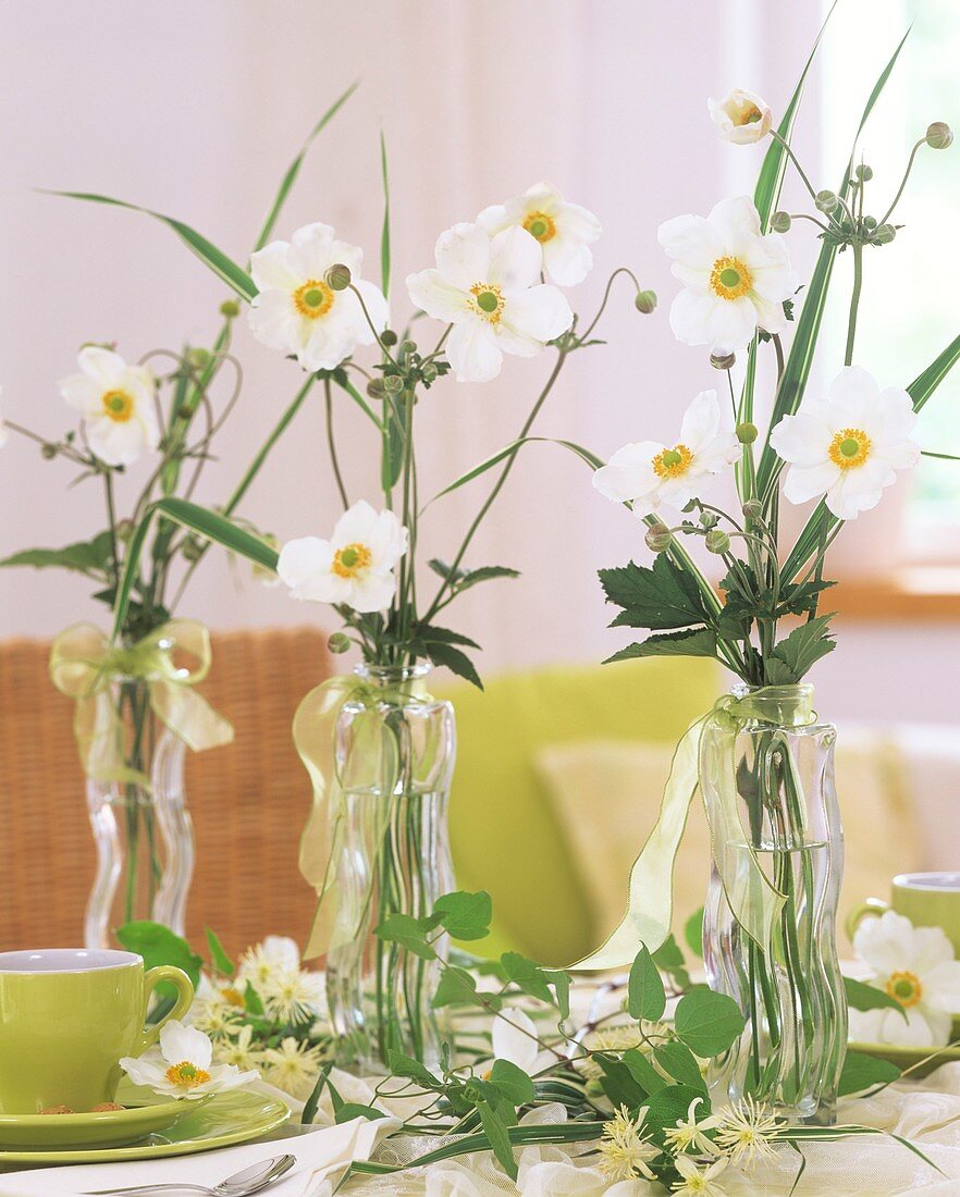 White anemones as table decoration