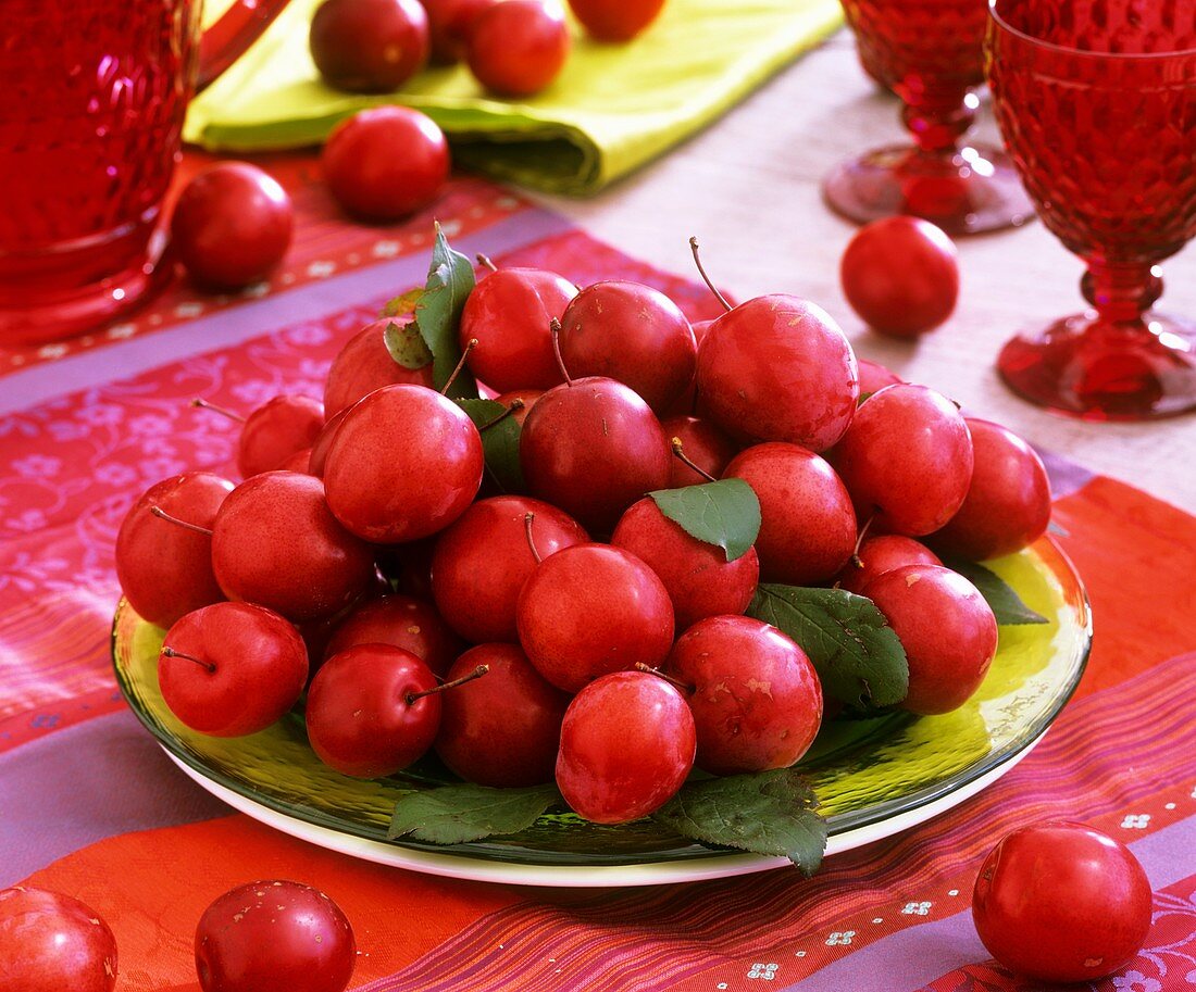 Edible cherry plums on a plate
