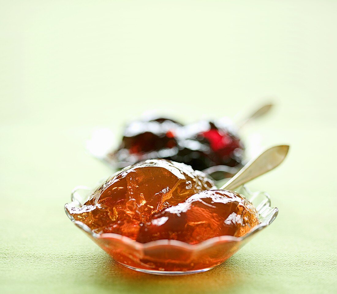 Rowan berry jelly, blackcurrant jelly behind