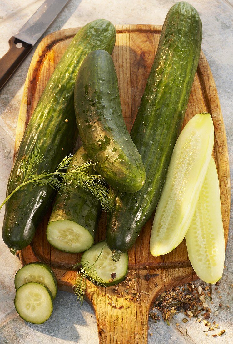 Fresh cucumbers, dill and spices