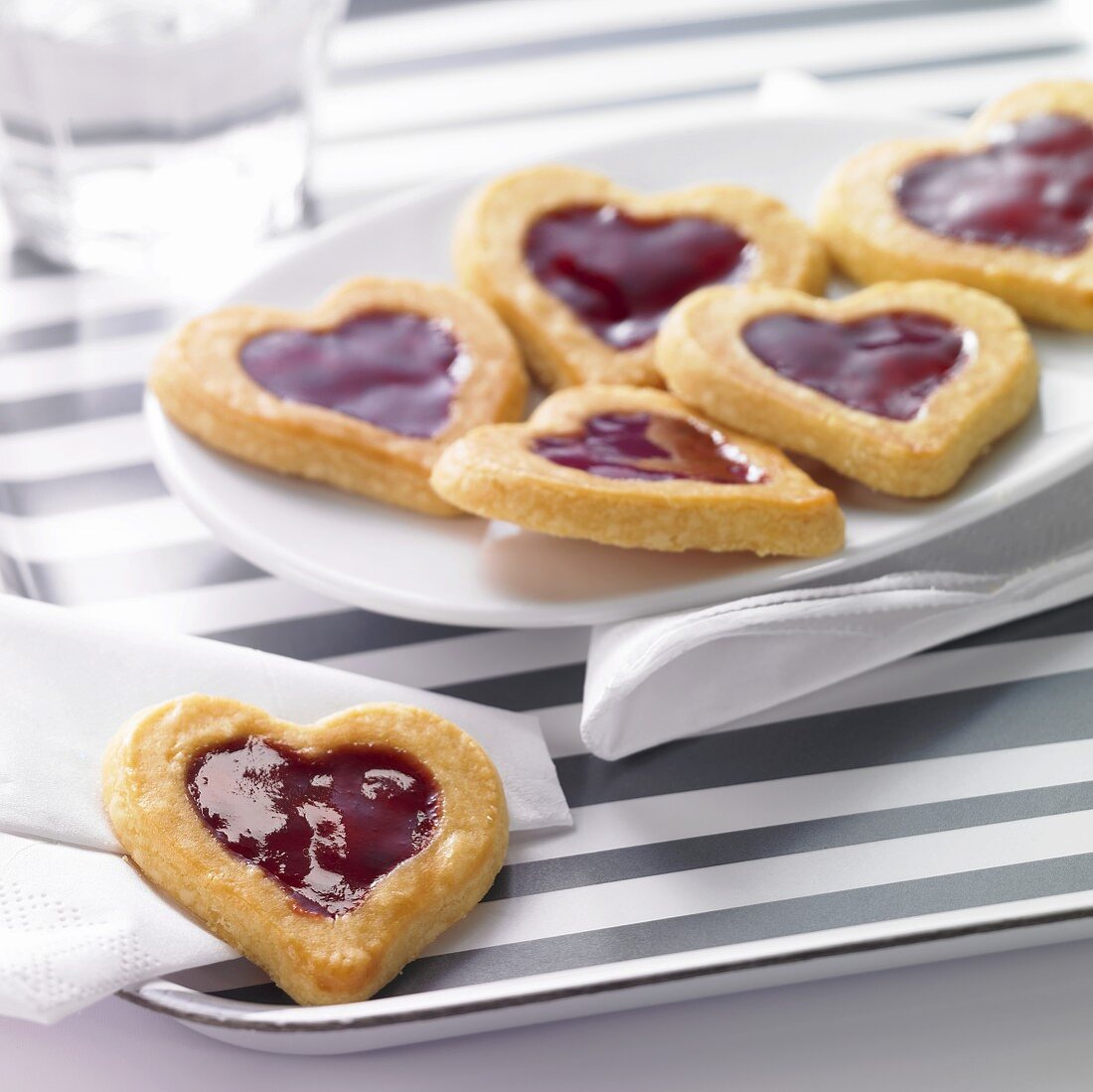 Heart-shaped jam biscuits